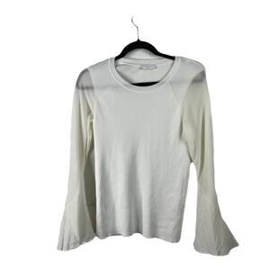 Sandro Women's White Ruddy Long Silk Bell Sleeve Ribbed Top Size Medium